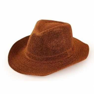 Originele cowboyhoed koperbruin glitter volwassenen carnavalskleding
