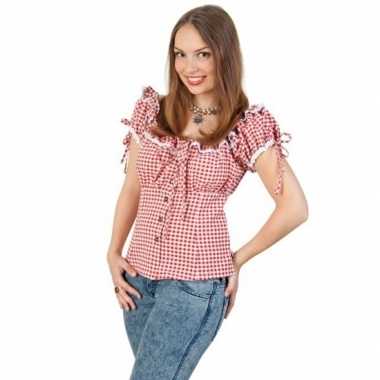 Originele geruite cowgirl overhemd dames rood/wit carnavalskleding
