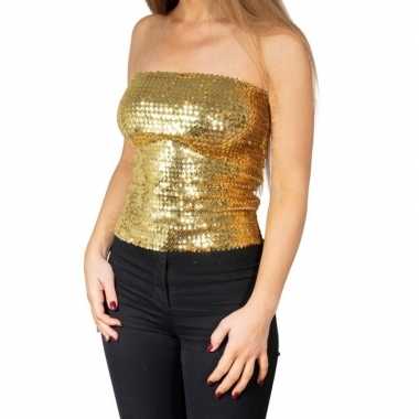 Originele gouden glitter pailletten disco strapless topje/ shirt dame