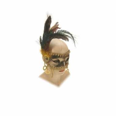 Originele  Gouden oogmasker kralen veren carnavalskleding
