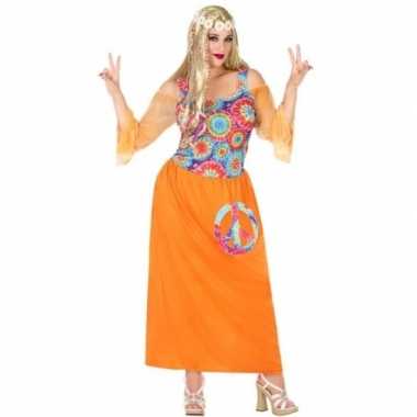 Originele grote maat oranje hippie/flower power verkleed carnavalskle