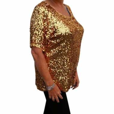 Originele grote maten gouden glitter pailletten disco shirt dames xl