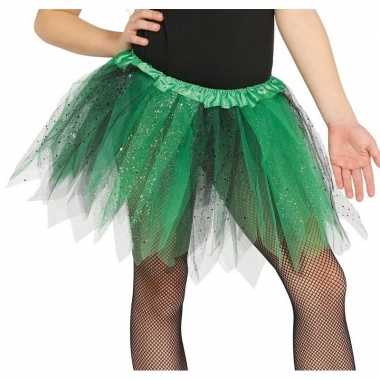 Originele heksen verkleed petticoat/tutu groen/zwart glitters meisjes