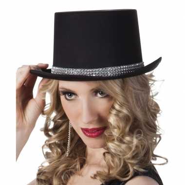 Originele hoge hoed zwart steentjes dames carnavalskleding