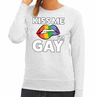 Originele kiss me i am gay sweater grijs dames carnavalskleding