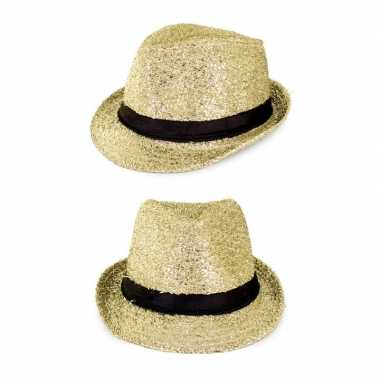 Originele kojak verkleed hoedje goud glitters carnavalskleding
