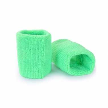 Originele pols zweetbandjes neon groen volwassenen stuks carnavalskle
