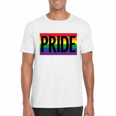 Originele regenboog vlag pride shirt wit heren carnavalskleding