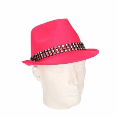 Originele  Roze feest hoeden zilveren steentjes carnavalskleding