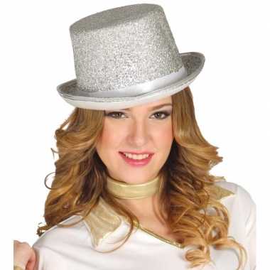 Originele top hat zilver glitters carnavalskleding