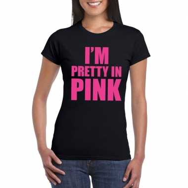 Originele toppers i am pretty pink shirt zwart dames carnavalskleding