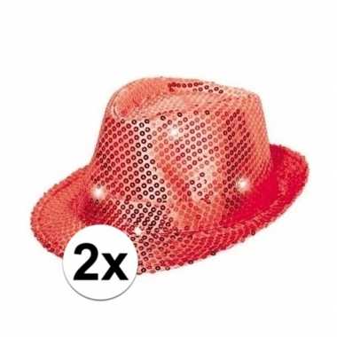 Originele x pailletten trilby hoeden rood led light carnavalskleding