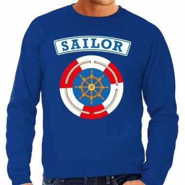 Originele zeeman/sailor verkleed sweater blauw heren carnavalskleding