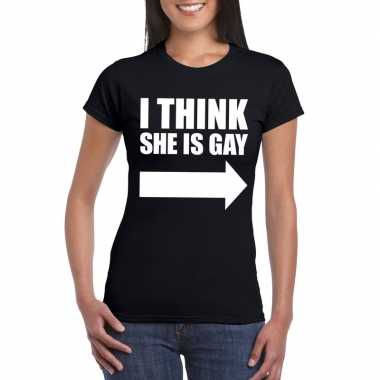 Originele zwart i think she is gay shirt dames carnavalskleding