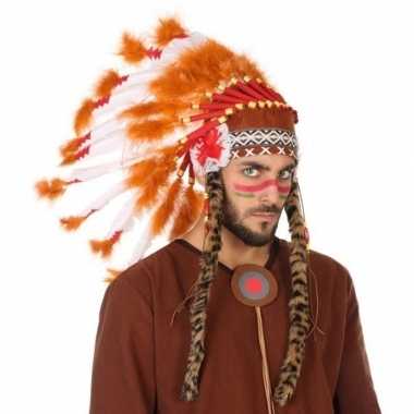 Wit/oranje originele indianen tooi heren carnavalskleding