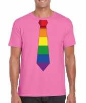 Originele azalea roze t-shirt regenboog vlag stropdas heren carnavalskleding
