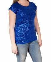 Originele blauwe glitter pailletten disco shirt dames l xl carnavalskleding