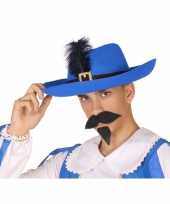 Originele blauwe musketier verkleed hoed volwassenen carnavalskleding