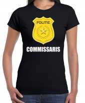 Originele commissaris politie embleem carnaval t shirt zwart dames carnavalskleding