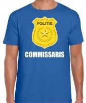 Originele commissaris politie embleem t shirt blauw heren carnavalskleding