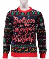 Originele dames foute kersttrui believe magic of christmas lichtjes lampjes carnavalskleding