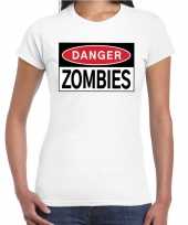 Originele danger zombies t shirt wit dames carnavalskleding