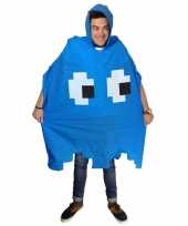 Originele feestival regenponcho pacman spoken blauw carnavalskleding