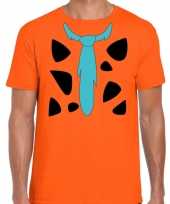 Originele fred holbewoner carnavalskleding t-shirt oranje heren