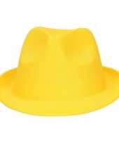 Originele geel trilby verkleed hoedje gleufhoed volwassenen carnavalskleding