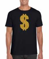 Originele gouden dollar gangster verkleed t shirt carnavalskleding zwart heren