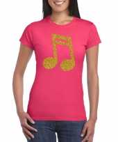 Originele gouden muziek noot muziek feest t shirt carnavalskleding roze dames