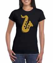 Originele gouden saxofoon muziek t shirt carnavalskleding zwart dames