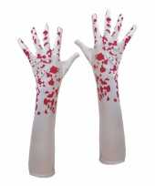 Originele halloween bebloede witte handschoenen dames carnavalskleding