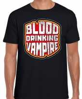 Originele halloween blood drinking vampire verkleed t-shirt zwart heren carnavalskleding
