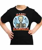 Originele happy halloween skelet verkleed t shirt zwart kinderen carnavalskleding