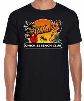 Originele hawaii feest t shirt shirt aloha chickies beach club zwart heren carnavalskleding