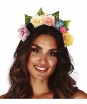 Originele hippie flower power gekleurde verkleed bloemen diadeem tiara carnavalskleding