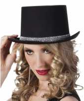 Originele hoge hoed zwart steentjes dames carnavalskleding