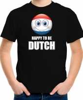 Originele holland emoticon happy to be dutch landen t shirt zwart kinderen carnavalskleding
