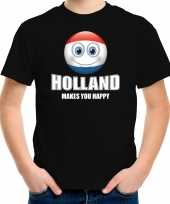 Originele holland makes you happy landen t shirt nederland zwart kinderen emoticon carnavalskleding