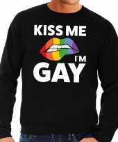 Originele kiss me i am gay sweater shirt zwart heren carnavalskleding