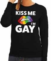 Originele kiss me i am gay sweater zwart dames carnavalskleding