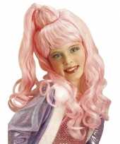 Originele lichtroze verkleed pruik krullen kinderen carnavalskleding
