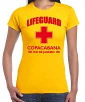 Originele lifeguard strandwacht verkleed t shirt shirt lifeguard copacabana rio janeiro geel dames carnavalskleding