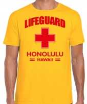 Originele lifeguard strandwacht verkleed t shirt shirt lifeguard honolulu hawaii geel heren carnavalskleding 10225825