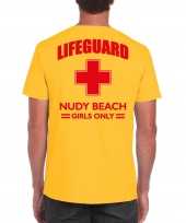 Originele lifeguard strandwacht verkleed t shirt shirt lifeguard nudy beach girls only geel heren carnavalskleding 10225866