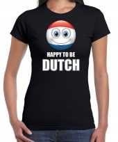 Originele nederland emoticon happy to be dutch landen t shirt zwart dames carnavalskleding