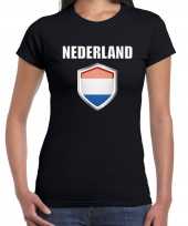Originele nederland landen supporter t-shirt nederlandse vlag schild zwart dames carnavalskleding