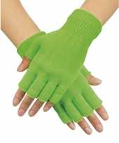 Originele neon groene handschoenen vingerloos gebreid volwassenen carnavalskleding