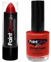 Originele neon rode uv lippenstift lipstick nagellak schmink set carnavalskleding